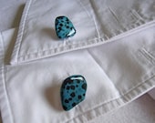 Blue Dalmation Jasper Semi Precious Stone Cufflinks, Blue Polka Dot Cufflinks, Gifts under 10 pounds