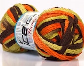 Ruffle scarf yarn  Flamenco Orange Green Brown. multicolor ICE  yarn, earthy trend color, Roving, Bulky