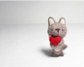 Chestnut  Cat - needle felted wool brooch, crystal bead