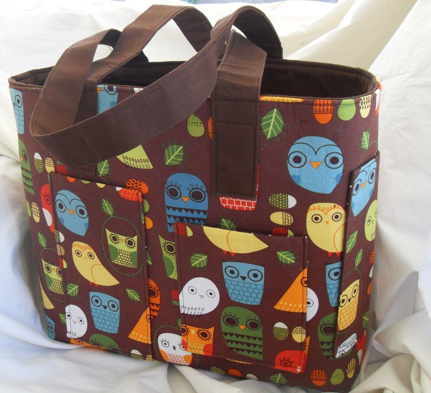 Project Bag Knit Crochet Yarn Large 5 Pockets Owls