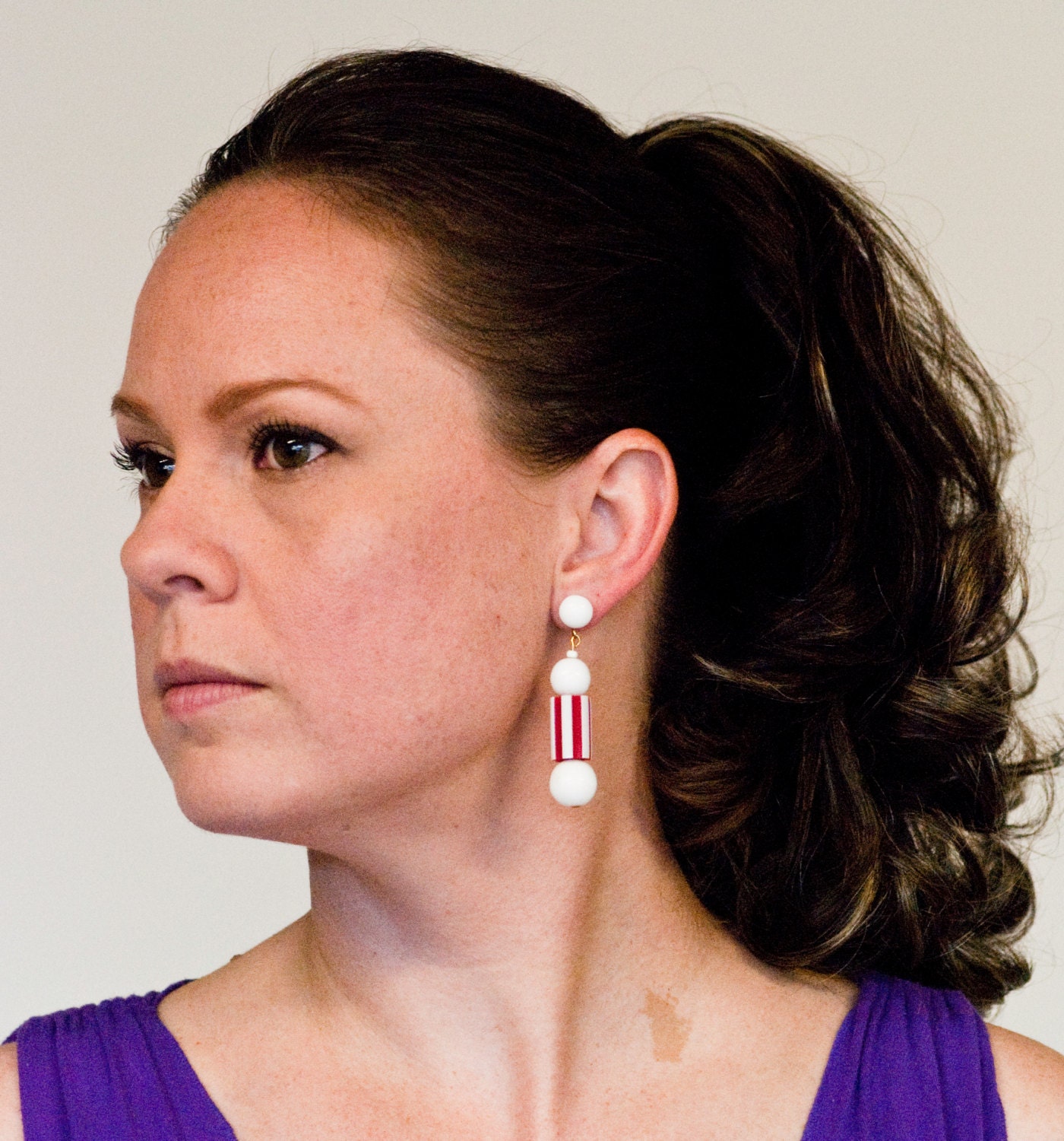 Chunky Red and White Castlecliff Earrings