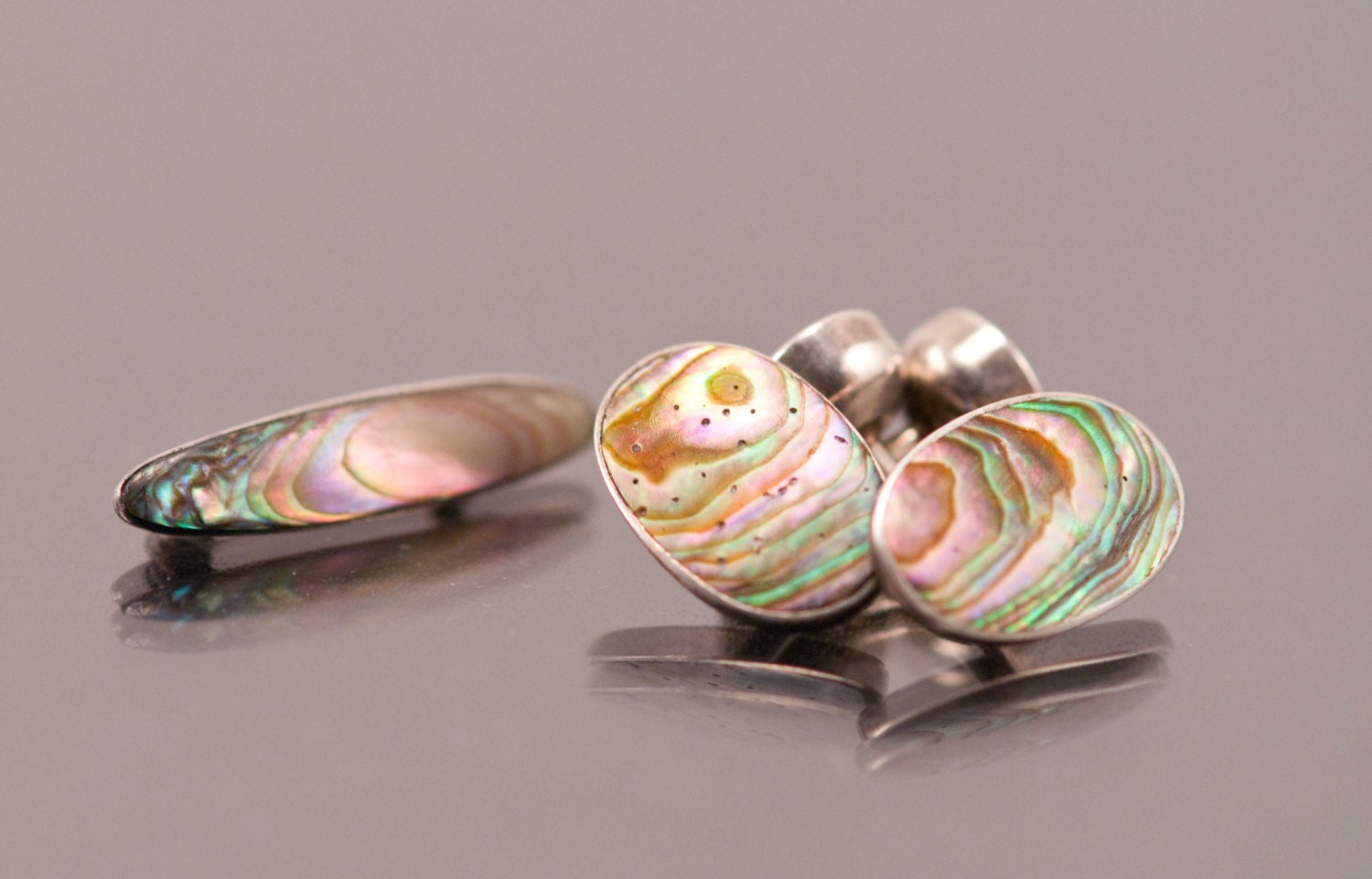 Antique Abalone and Sterling Cufflinks, Collar Pin