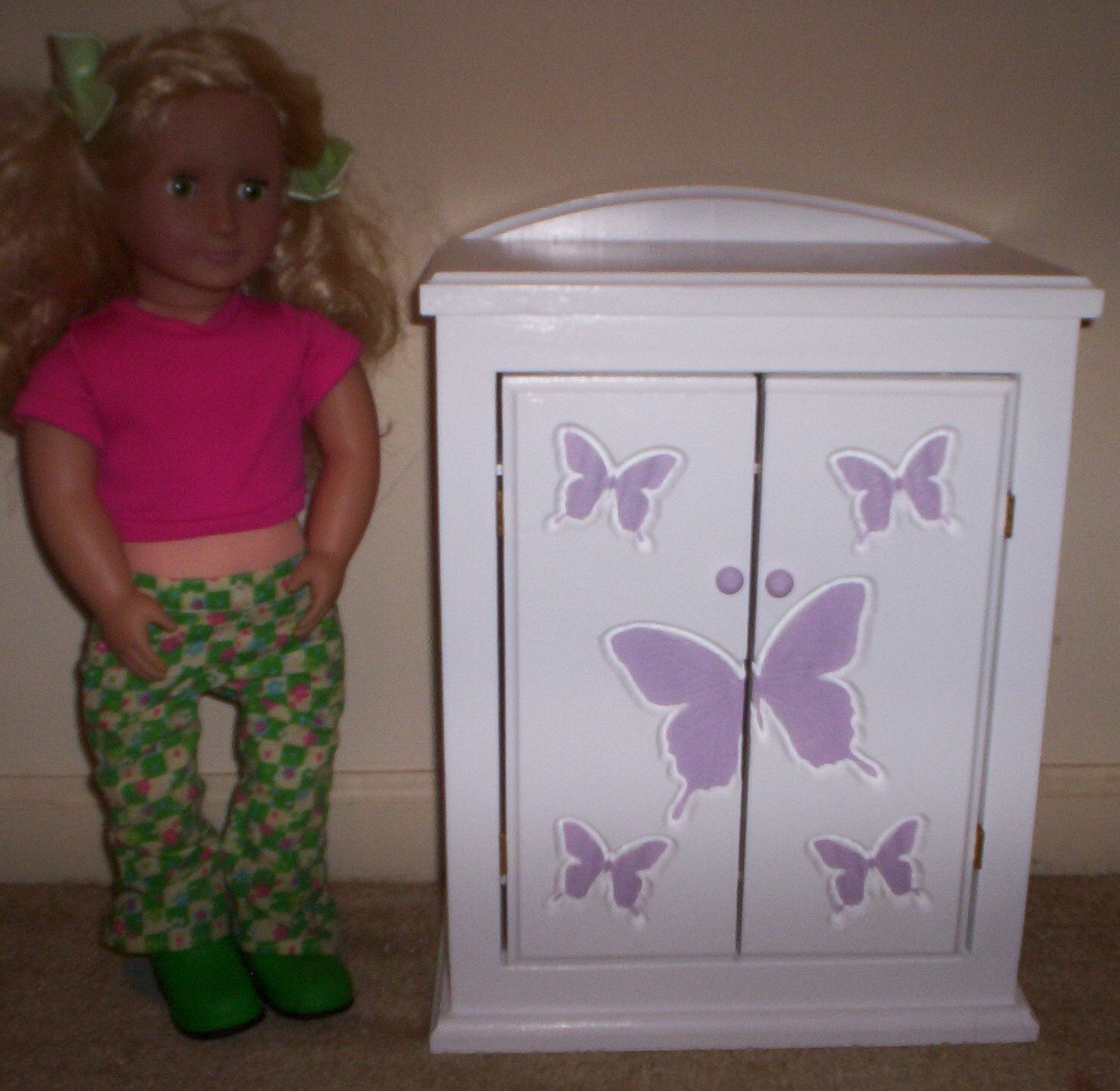 Armoire doll furniture bedroom chiffrobe Made for American girl purple butterfly design