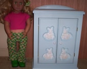 Armoire doll furniture bedroom chiffrobe Made for American girl blue w/white bunny design