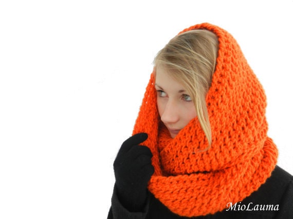 Orange Hand Knitted Tube scarf - Infinity Scarf - Circle Scarf - winter accessory - head wrapped scarfarf