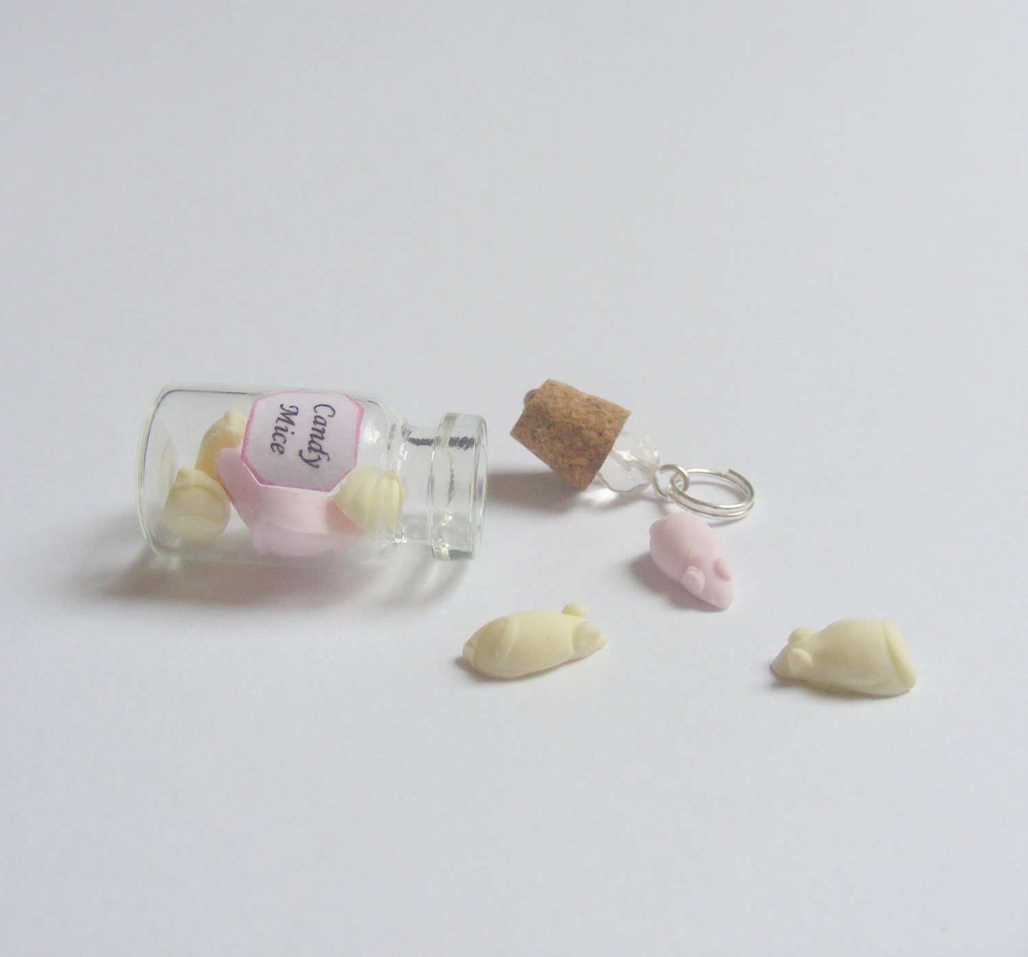 Sugar Mice Bottle Necklace Pendant - Miniature Food Jewelry