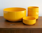 Modernist Yellow Plastic Acrylic Salad Set / Salad Bowl / Andre Morin Collection IPL Canada / Space Age Plastic / Heller Kartell