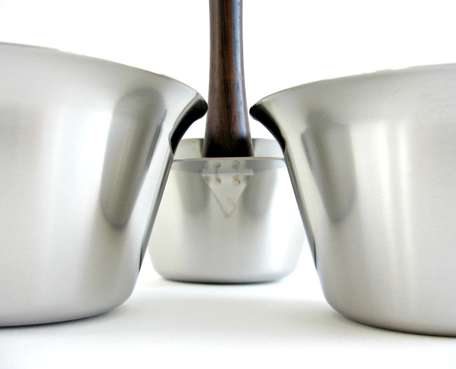 Danish Modern Lundtofte Stainless Condiment Tray / 3 Original Spoons / Stainless Server Caddy Holder / Rosewood Handle / Mid Century Modern
