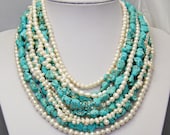 strand necklace,beaded necklace,beadwork necklace,pearl necklace,turquoise necklace,Beaded Jewelry