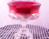 Cranberry Indiana Glass King's Crown Lidded Thumbprint Compote Dish Handmade Scented Soy Candle