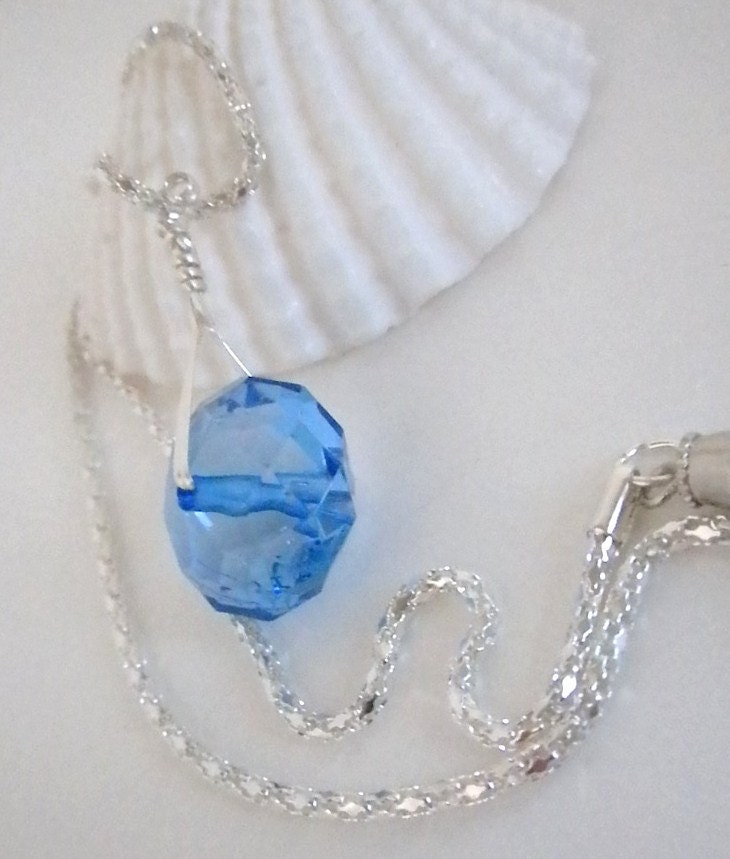Handmade, Blue Crystal Necklace on a Silver Plated Chain
