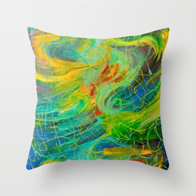 NAUTICAL GALAXY - Original Art Throw Pillow Cover 18 x 18 inch Colorful Painting Underwater Galactic Ocean