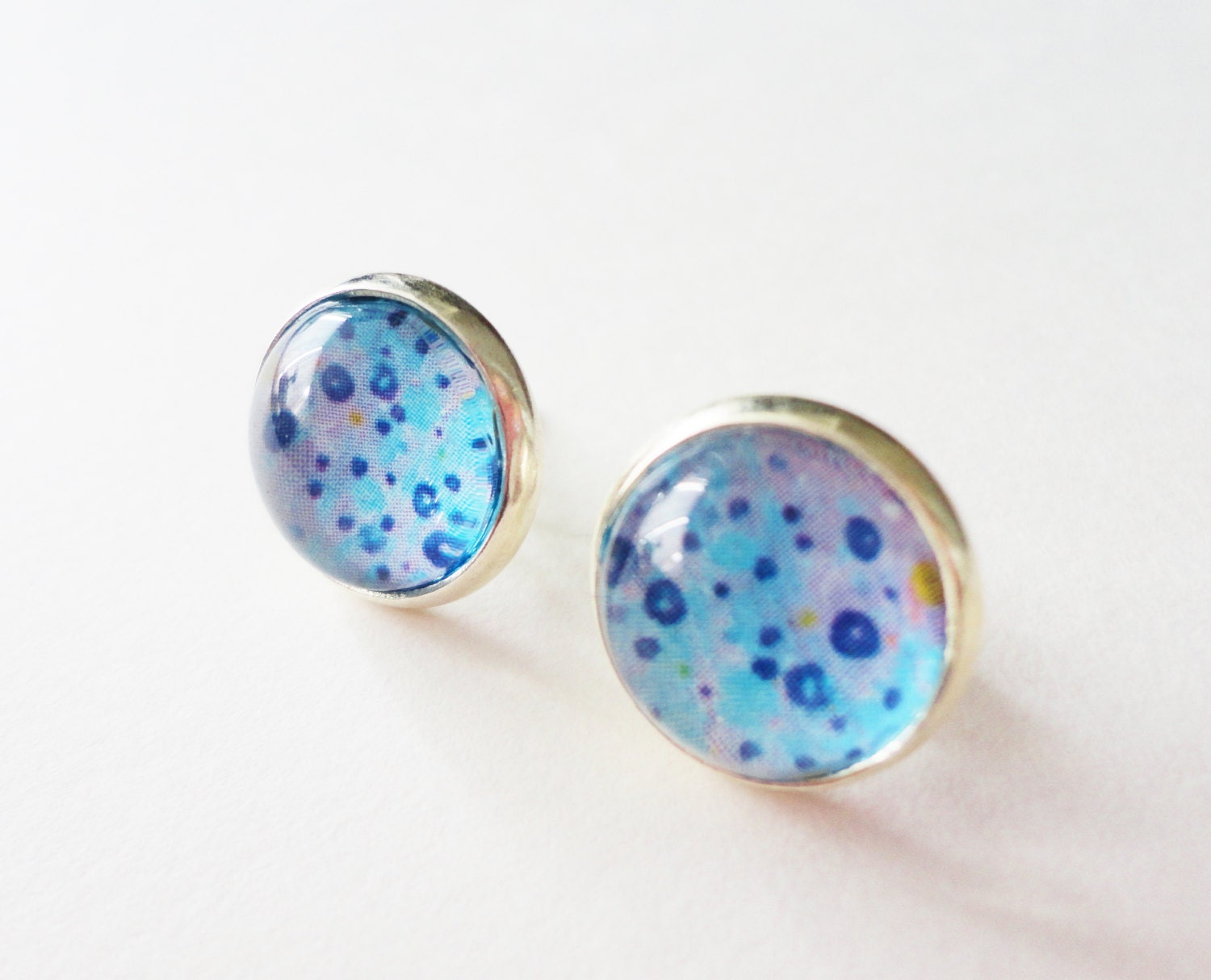 WHAT GOES UP, Revisited, Blue Sky Ocean Waves Art Earrings, Original Abstract Design by Ebi Emporium, Fine Art Hipster 12mm Round Post Stud