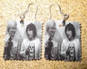 Handmade Pop Art Andy WARHOL & Mick Jagger Black and White Photo Silver Wire Earrings