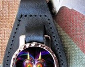 The LEGEND of ZELDA  Majoras Mask Nintendo Video Game Real Leather Key Ring Fob or Silver look TIE Pin Fathers Day  Graduation Under 15.00