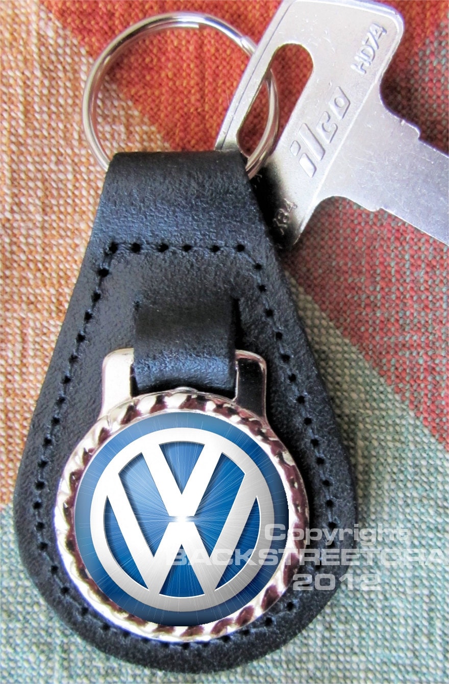 VW VOLKSWAGEN LOGO Genuine dyed black Leather Key Ring Fob Fathers Day  Graduation Christmas Under 15.00