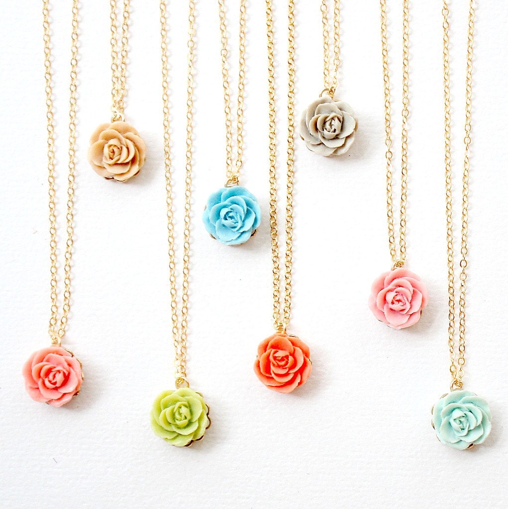 Bridesmaids Jewelry, Bridesmaids Necklaces, Eight Little Garden Rose Necklace Bundle