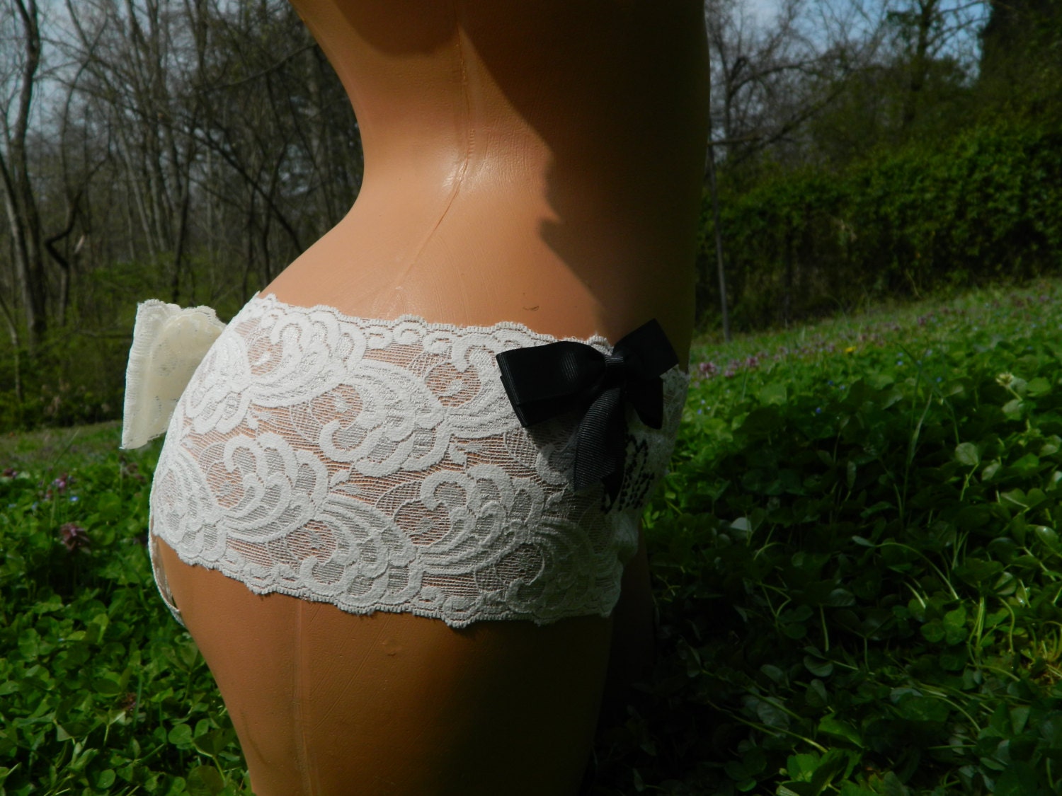 MANY COLORS CUSTOM Mrs. Booty Bow Panty Stretch Lace Something Blue Wedding LIngerie in Custom and PLus Sizes