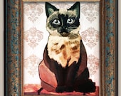 Siamese Cat Illustration, House Pets, Kitty Cat, Handmade-Original Digital Prin 8"x10"