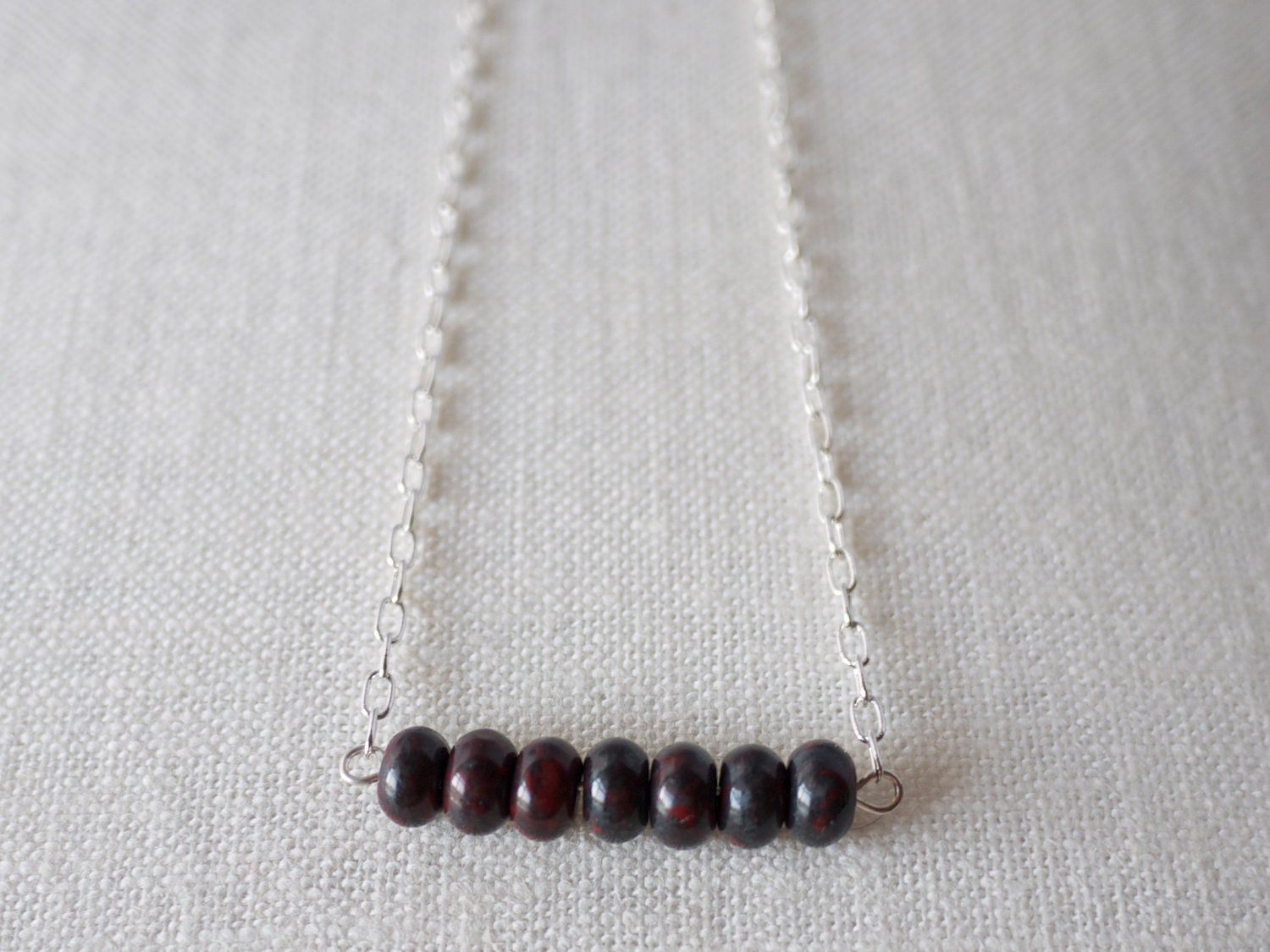 Bracciated Jasper Bar Necklace - Oxblood and Charcoal
