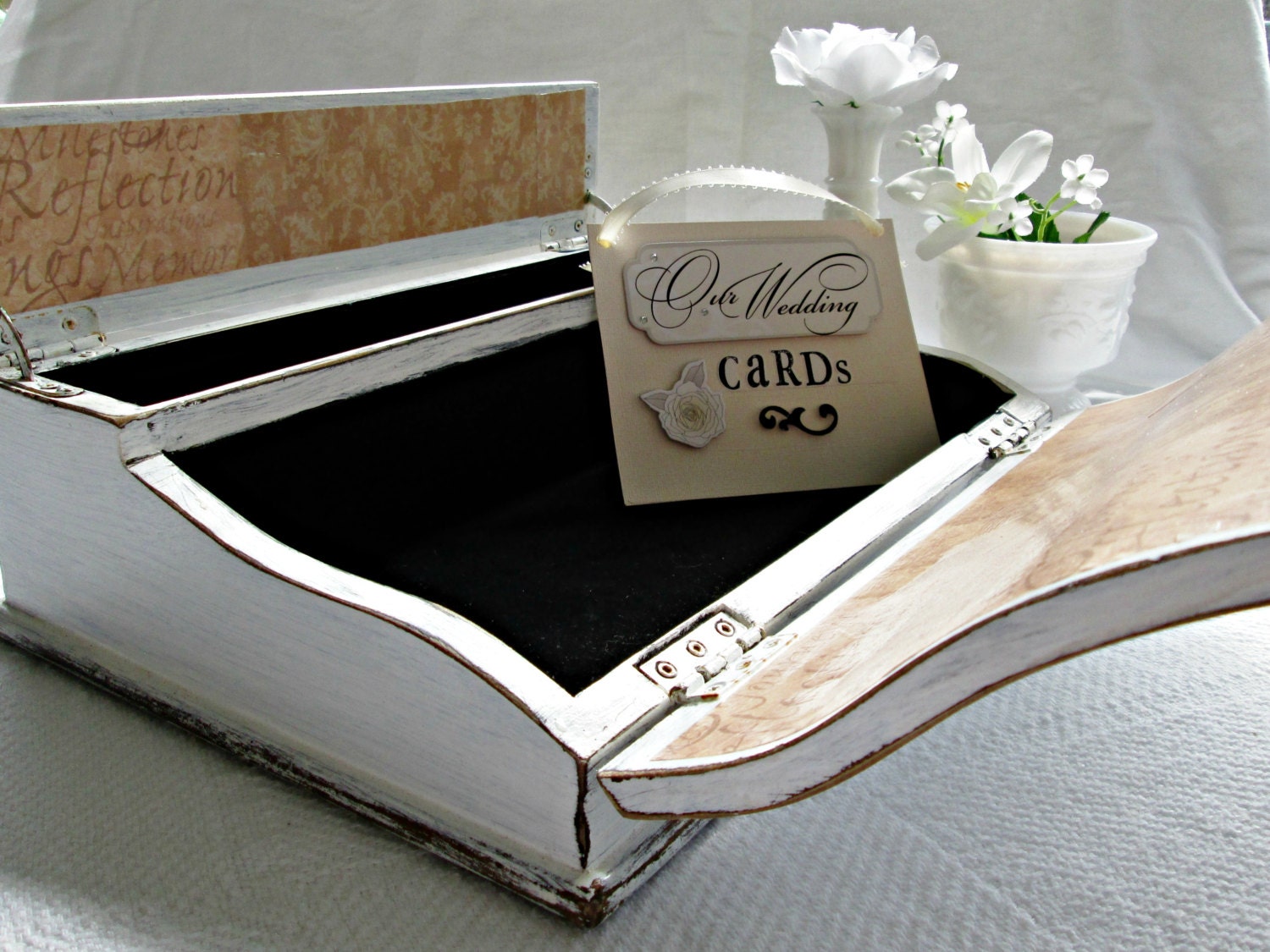 Wedding Cardbox White Chippy Paint Wooden Card Holder Memory Box
