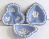 Wedgwood Heart and Clubs Playing Cards Poker Dishes / Ashtrays - Set of 3 - Roman Greek Motifs - Blue Jasperware