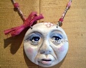 Moon Fairy Beaded Necklace - Pink - Polymer Clay