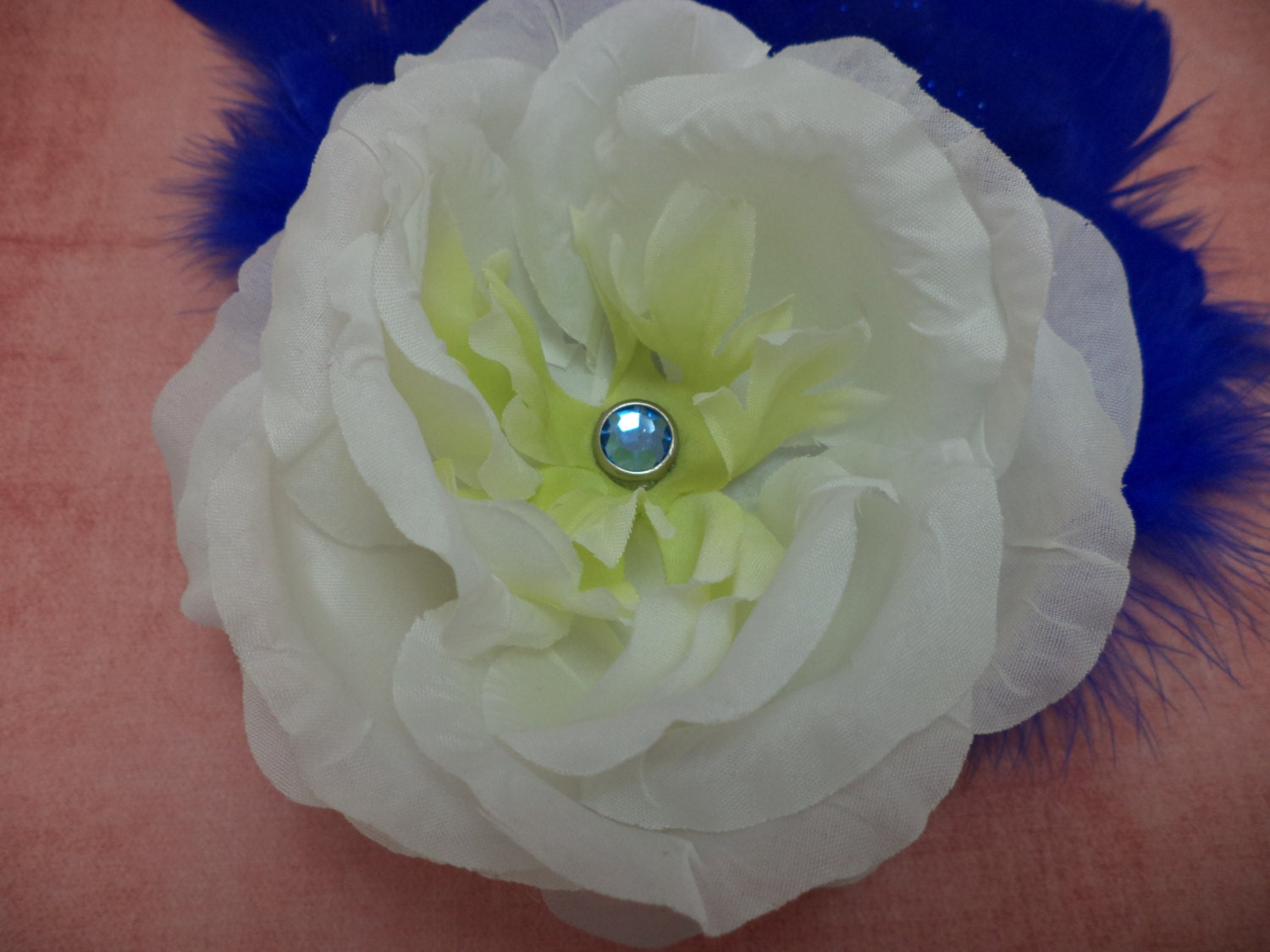 Rockabilly, Psychobilly, Pin Up Girl, Burlesque, Blue, Glitter, Feather, Wedding, Bridal, Flower, Hair Clip, Fascinator