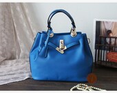 Handmade Leather Tote Bag - Shoulder Bag - Messenger Bag - Leather Briefcase - Handbag - Ipad Bag in Sky Blue