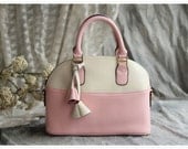 Leather Tote Bag - Briefcase - Shoulder Bag - Handbag - Satchel - Messenger Bag - Doctor Bag - IPAD Bag  - Lady Bag in Pink&White