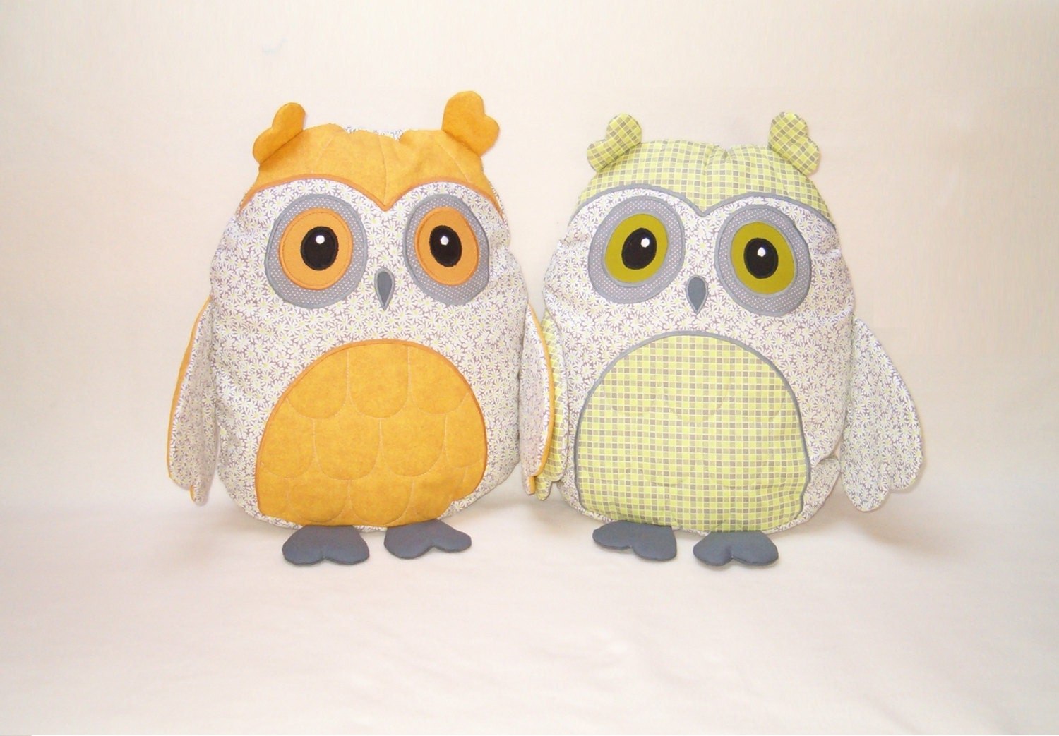 Stuffed Owl Pillow, Kids Home Decor, Baby Shower Gift  mustard green gray HET