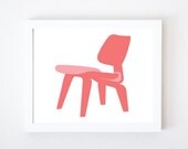 Eames Molded Plywood Chair Graphic Art Print in Pink 8x10