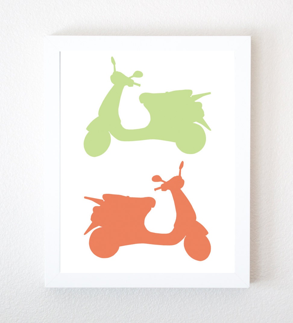 Vespa Graphic Art Print in Lime & Orange 8x10