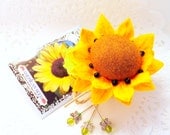 Sunflower needlecraft pincushion golden yellow floral pin cushion sewing room Mothers Day felted butterfly pins garden seeds tagtteam