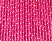 25 Hot Pink with TINY White Polka Dot Paper Straws