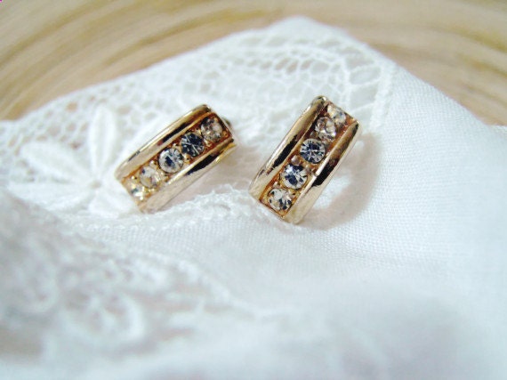 Elegant Golden Rhinestone Post Earring Circa 1970  30% OFF Price Adjusted Summer Sale