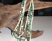 Vintage 1960s Faux Pearl and Jade Lucite 2 strand Necklace  Long 34''