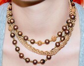 16'' Vintage Gold and Brown Multi Strand Choker