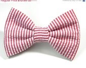 ON SALE Seersucker Dog Bow Tie: Classic Red and White Seersucker... Pet Bow Tie, Bow Tie Collar Attachment