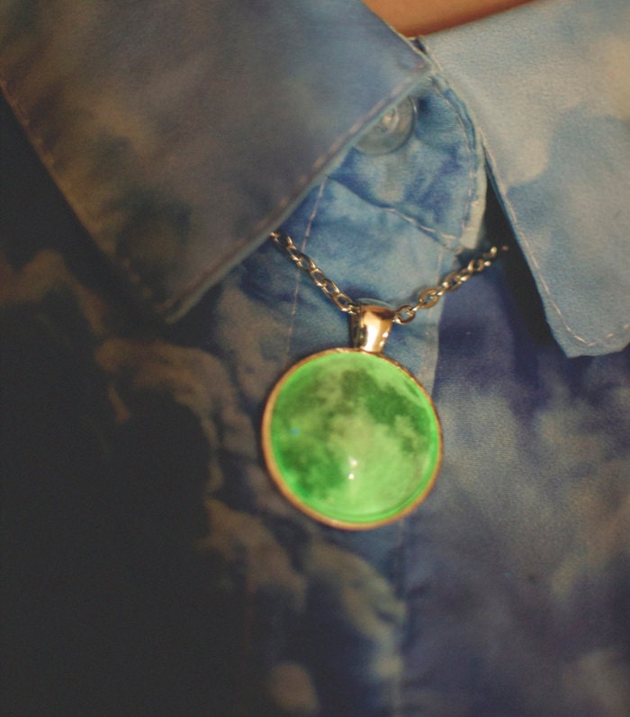 Glow In The Dark Full Moon Necklace / Glass Moon Necklace