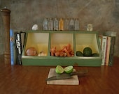 Storage- Kitchen Storage Boxes Primitive Rustic Country Chic 3 Bin cubbie in New Leaf Green and Creamy Yellow- MADE TO ORDER