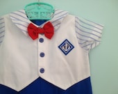 Vintage Baby Boy Nautical One Piece with Vest and Bowtie 6-9mo