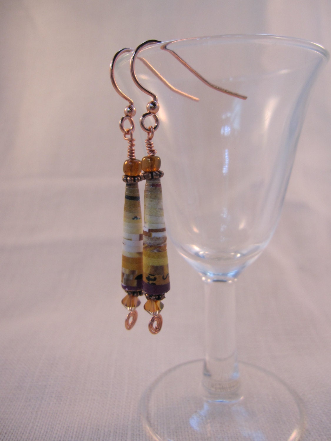 Cone shaped paper bead dangle earrings