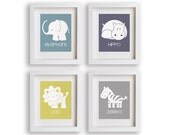 On Safari - Set of Four 5x7 Art Prints - Nursery Art, Childrens Art, Modern Nursery Art, Playroom Art, Nursery Decor, Babys Room Decor