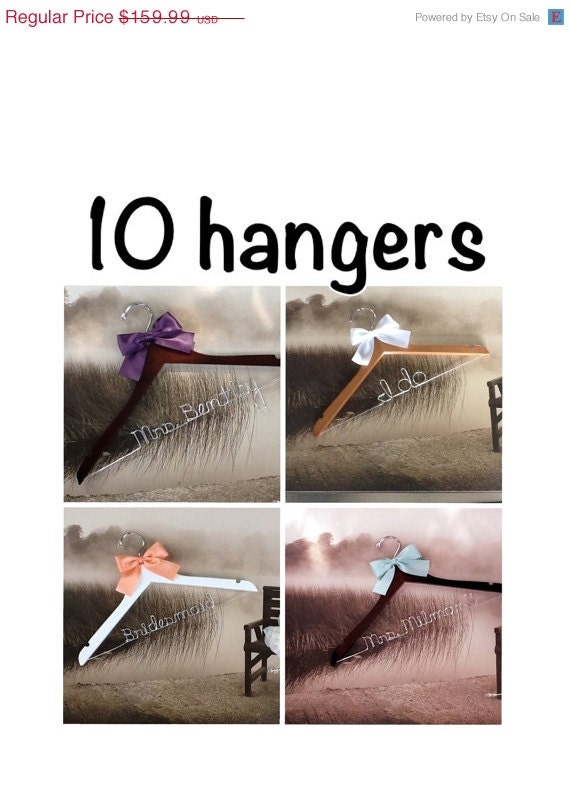 20% OFF SALE Set of 10  Custom Wedding Hangers/ personalized / natural finish / cherry finish / wire hanger/ personalized / bridal party