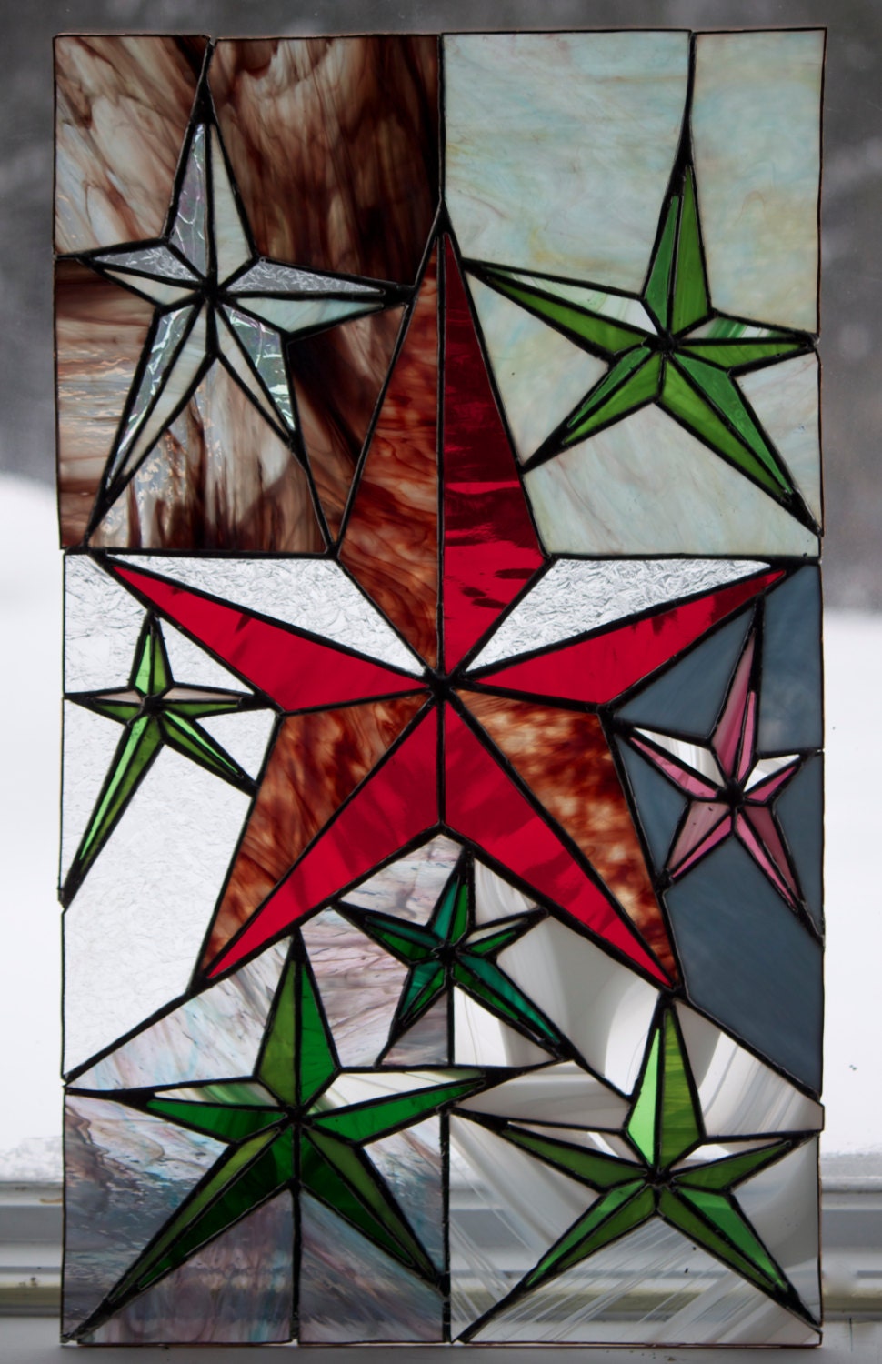Stained Glass Barn Star Birthstone Panel