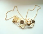 Button Necklace OOAK vintage buttons bib collier white beige