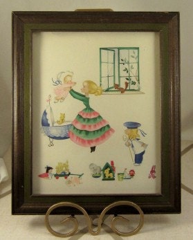 Vintage Framed Nursery Art, Vintage Made in USA Magee Frame