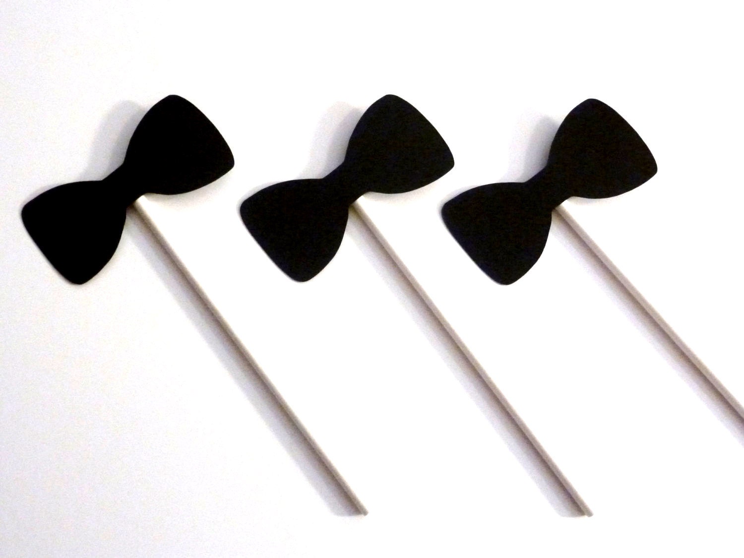 24 Bow Tie Cupcake Toppers - Black -  2 inch - Mustache Moustache Bash Little Man Birthday Party