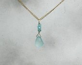 Drop of Ocean necklace. Sea foam chalcedony with blue apatite gemstones. NECK-085